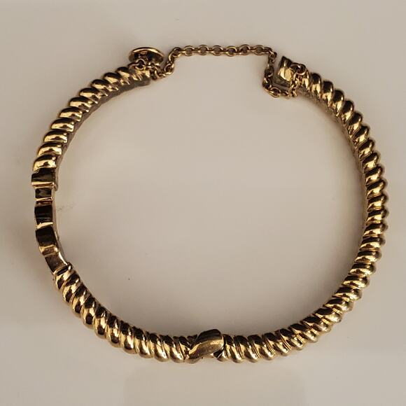 Coach Hinged Bangle with Pave Crystal Anchor Braided Gold Tone Safety Clasp - Picture 11 of 12